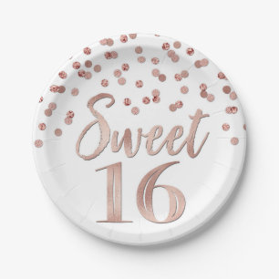 Assiettes En Carton Rose Gold Confetti Sweet 16 Anniversaire