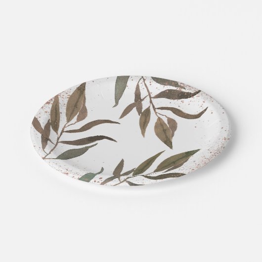 Assiettes En Carton Rose Gold Cuivre Botanique Glam Mariage moderne (Angle)