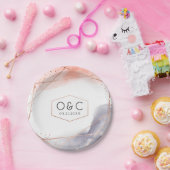 Assiettes En Carton Rose Gold Dawn Aquarelle Mariage géométrique (Fête)