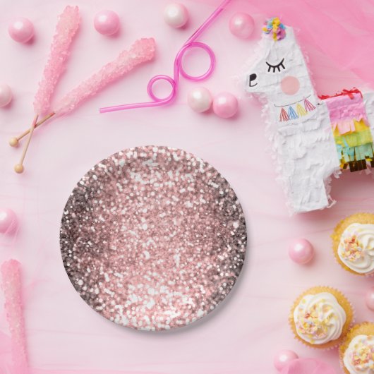 Assiettes En Carton Rose Gold Éclairage Filles Glittery Sparkly (Fête)