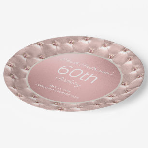Assiettes En Carton Rose Gold Élégant 60e Anniversaire