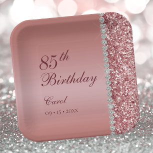 Assiettes En Carton Rose Gold Élégant 85e Anniversaire