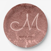 Assiettes En Carton Rose Gold Elegant Mariage Réception Monogramme (Devant)