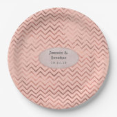 Assiettes En Carton Rose Gold et Blush Foil Mariage Chevron (Devant)