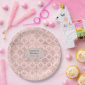 Assiettes En Carton Rose Gold et Blush Foil Mariage damassé (Fête)