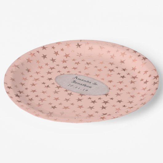 Assiettes En Carton Rose Gold et Blush Foil Stars Mariage (Angle)