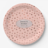 Assiettes En Carton Rose Gold et Blush Foil Stars Mariage (Devant)