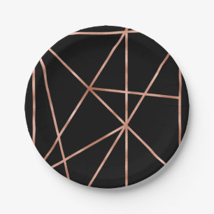 Assiettes En Carton Rose Gold Fantaisie et Motif Géométrique Noir