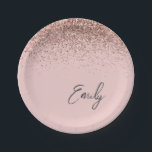 Assiettes En Carton Rose Gold Féminin - Paillettes Rose Pâle Monogramm<br><div class="desc">Rose Gold - Plaques de Fête avec Nom et Initiale en Paillettes Rose Pâle. C'est le cadeau idéal pour un anniversaire sweet 16, un mariage, une douche de mariée, un anniversaire de mariage, une baby shower ou une soirée d'enterrement de vie de jeune fille pour quelqu'un qui aime le luxe...</div>