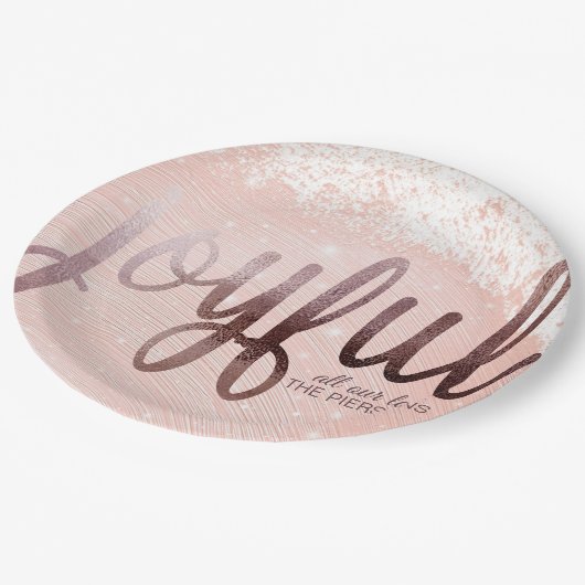 Assiettes En Carton Rose Gold Foil Élégant Noël (Angle)