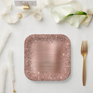Assiettes En Carton Rose Gold Foil et Parties scintillant Girl Glam