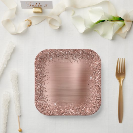 Assiettes En Carton Rose Gold Foil et Parties scintillant Girl Glam (Mariage)