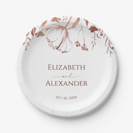 Assiettes En Carton Rose Gold Foil Fleur sauvage Printemps mariage (Devant)