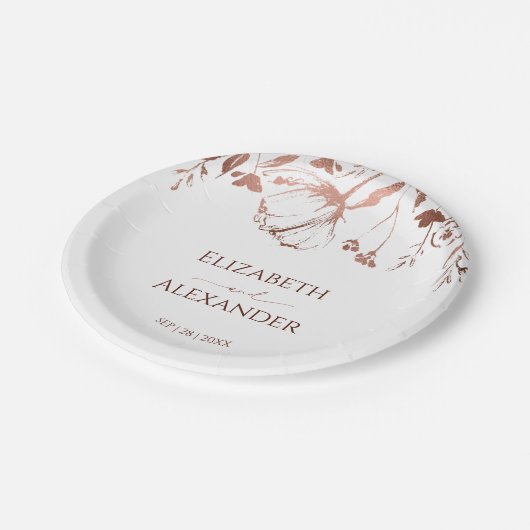 Assiettes En Carton Rose Gold Foil Fleur sauvage Printemps mariage (Angle)
