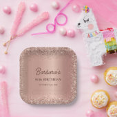 Assiettes En Carton Rose Gold Foil Glitter 80th Birthday Name (Fête)