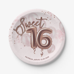 Assiettes En Carton Rose Gold Foil Sweet 16 Anniversaire Ballons Rose 