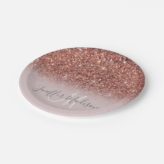 Assiettes En Carton Rose Gold Glitter Drips (Angle)