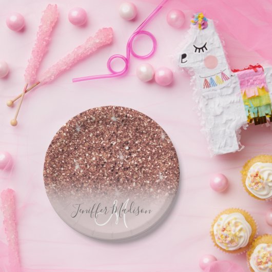 Assiettes En Carton Rose Gold Glitter Drips (Fête)