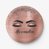 Assiettes En Carton Rose Gold Glitter Sparkle Eyelashes Monogram (Devant)