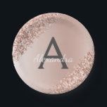 Assiettes En Carton Rose Gold Glitter & Sparkle Monogramme Anniversair<br><div class="desc">Rose Pâle - Faux Ombre Rose Gold Pailleté et Élégant Anniversaire ou Enterrement de Vie de Jeune Fille Chic Luxe Assiettes. Ces Assiettes de Mariage, de Réception de Mariage ou de Sweet 16 (Seize), 1er, 13e, 15e, 16e, 18e, 21e, 30e, 40e, 50e, 60e, 70e, 80e, 90e ou 100e Anniversaire pour...</div>
