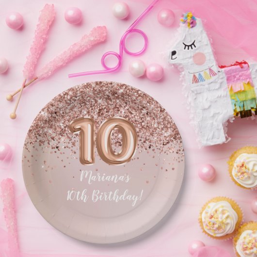 Assiettes En Carton Rose Gold Kids Girly 10th Birthday Party Paper (Fête)