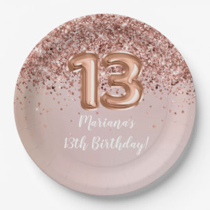 Assiettes En Carton Rose Gold Kids Girly 13e fête d'anniversaire