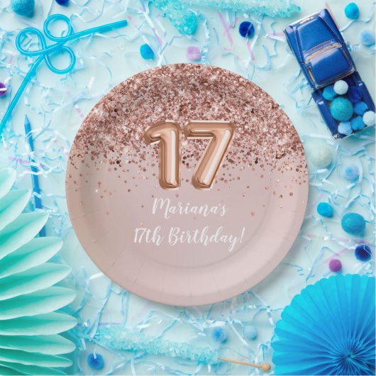 Assiettes En Carton Rose Gold Kids Girly 17e fête d'anniversaire (Fête)