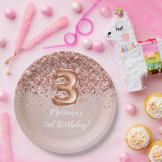 Assiettes En Carton Rose Gold Kids Girly 3e fête d'anniversaire (Fête)
