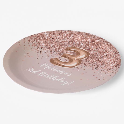 Assiettes En Carton Rose Gold Kids Girly 3e fête d'anniversaire (Angle)