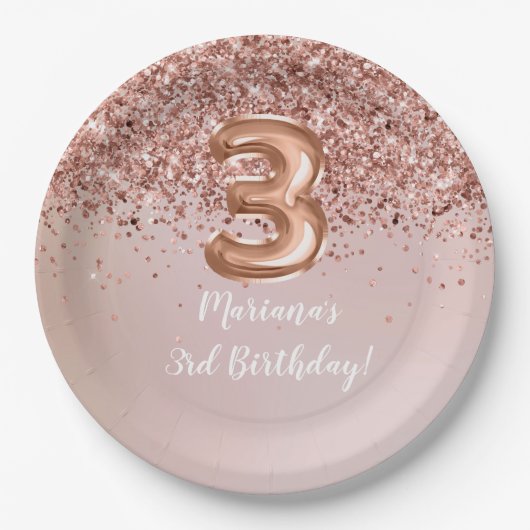 Assiettes En Carton Rose Gold Kids Girly 3e fête d'anniversaire (Devant)