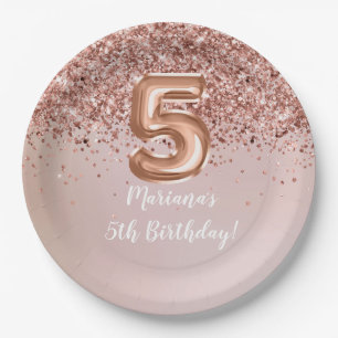Assiettes En Carton Rose Gold Kids Girly 5e fête d'anniversaire