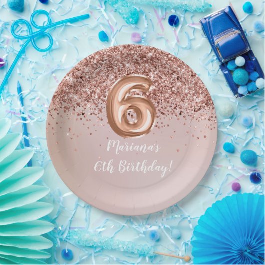 Assiettes En Carton Rose Gold Kids Girly 6e fête d'anniversaire (Fête)