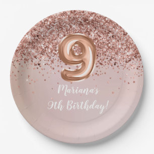 Assiettes En Carton Rose Gold Kids Girly 9e fête d'anniversaire