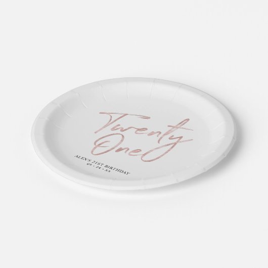 Assiettes En Carton Rose Gold Lettering Vingt et un 21ème anniversaire (Angle)