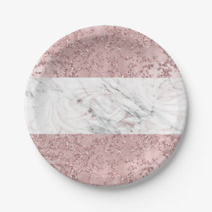Assiettes En Carton Rose Gold Moderne Marbre Pailleté Décoratif