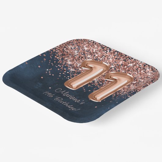 Assiettes En Carton Rose Gold Navy Blue 11e fête d'anniversaire (Angulaire)