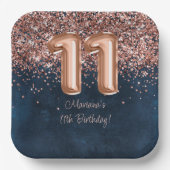 Assiettes En Carton Rose Gold Navy Blue 11e fête d'anniversaire (Recto)