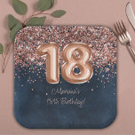 Assiettes En Carton Rose Gold Navy Blue 18th Birthday Party<br><div class="desc">Plaques en papier rose or marine bleu 18e anniversaire de fête pour décorer les tables de fête d'anniversaire.</div>