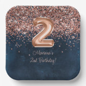 Assiettes En Carton Rose Gold Navy Blue 2e fête d'anniversaire (Recto)