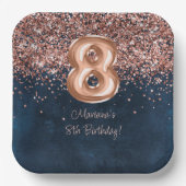 Assiettes En Carton Rose Gold Navy Blue 8e fête d'anniversaire (Recto)