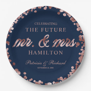 Assiettes En Carton Rose Gold Navy Future MME et M Engagement Party