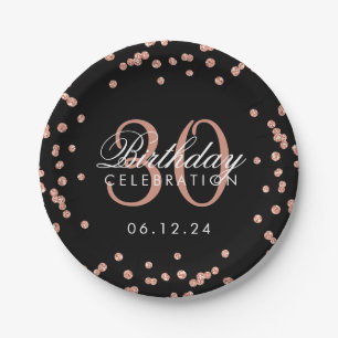 Assiettes En Carton Rose Gold Parties scintillant Confetti Black 30e a