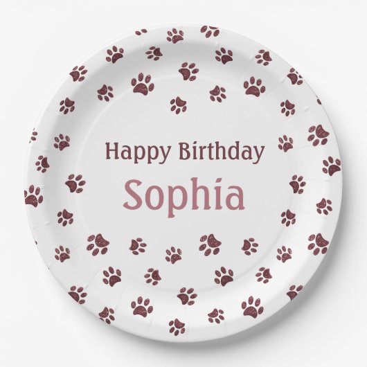 Assiettes En Carton Rose Gold Parties scintillant Empreintes de pattes (Devant)