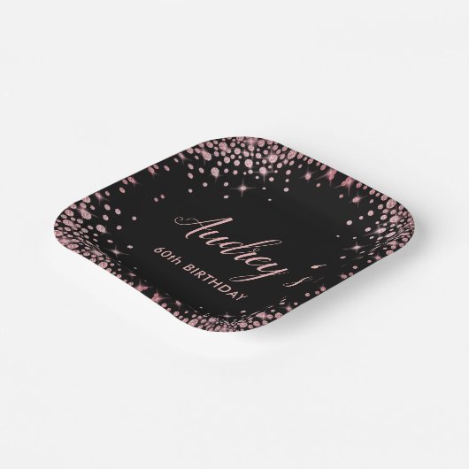 Assiettes En Carton Rose Gold Parties scintillant Noir 60e anniversair (Angulaire)