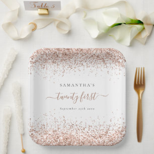 Assiettes En Carton Rose Gold Parties scintillant Nom Date 21e anniver