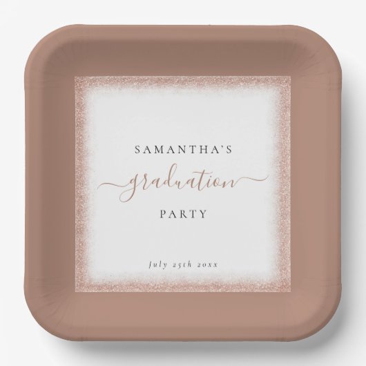 Assiettes En Carton Rose Gold Parties scintillant Nom du cadre Date Gr (Recto)