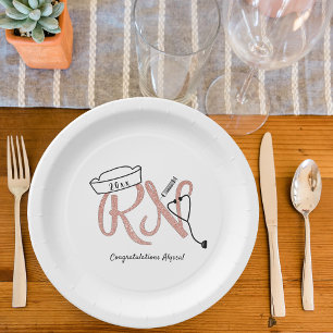 Assiettes En Carton Rose Gold parties scintillant RN graduation pinnin
