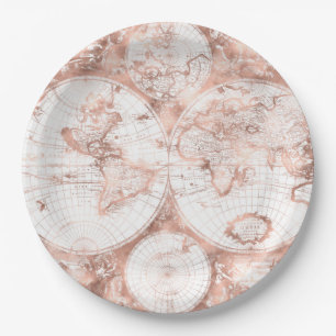 Assiettes En Carton Rose Gold Pink MetParties scintillant Carte du mon