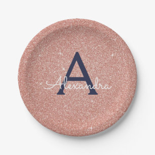 Assiettes En Carton Rose Gold Rose Clair Bleu Nuit Paillettes Étincell