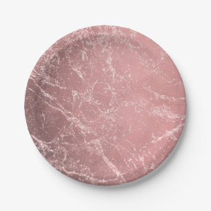 Assiettes En Carton Rose Gold Rose Moderne Marbre Chic et Tendance Gla